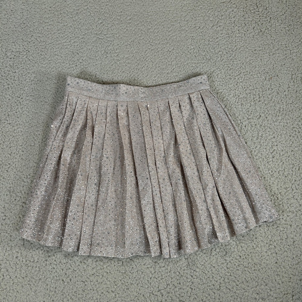Akira Silver Metallic Rhinestone Pleated Mini Skirt Womens Small New - Picture 2 of 8